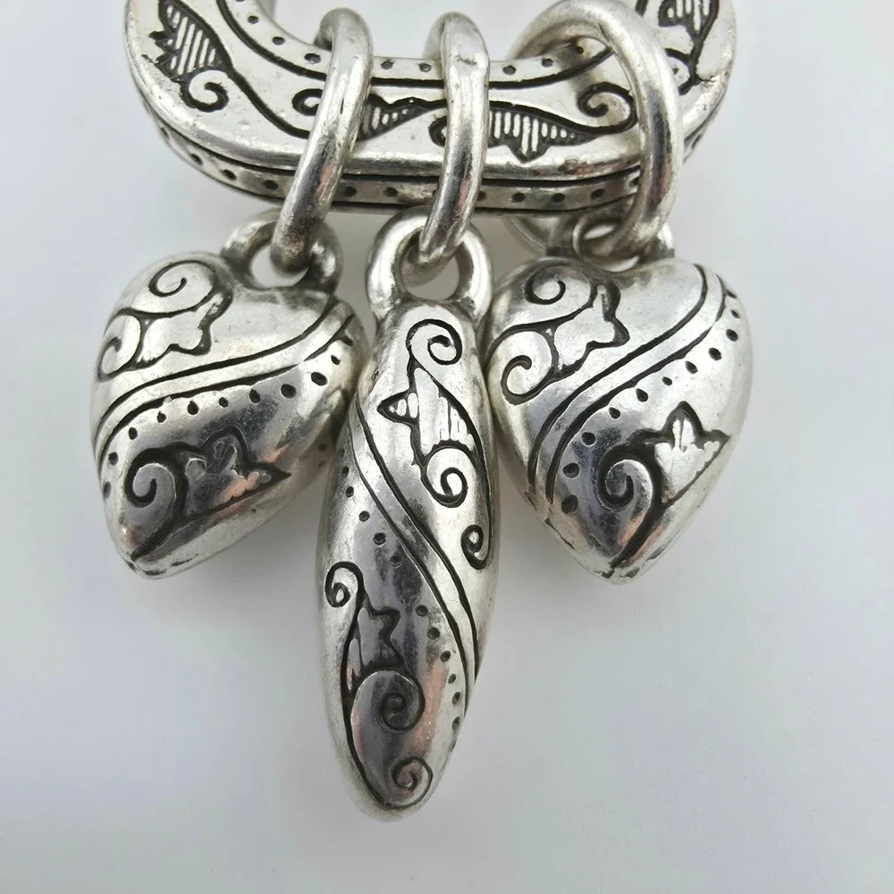 BRIGHTON 'One World' Keychain Bag Charm Harp Heart Scrollwork Silver Plate 3.5